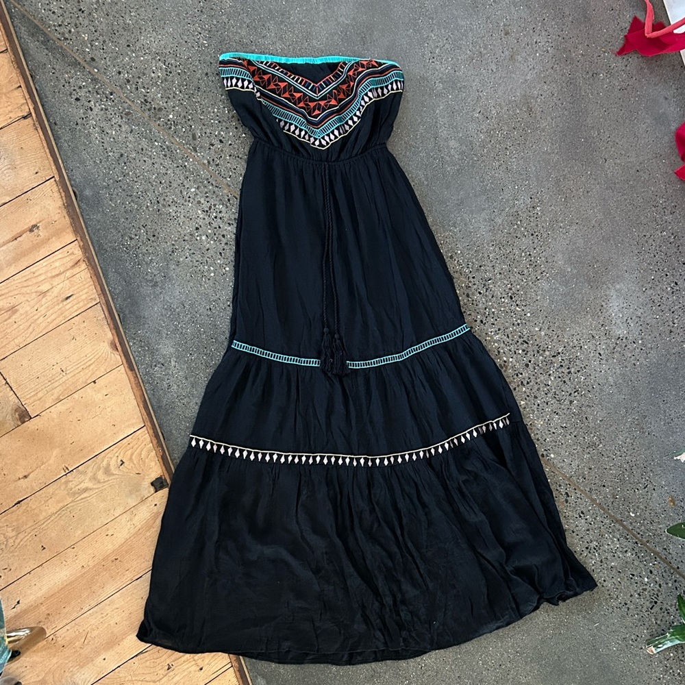 Embroidered Black Flying Tomato Maxi Dress